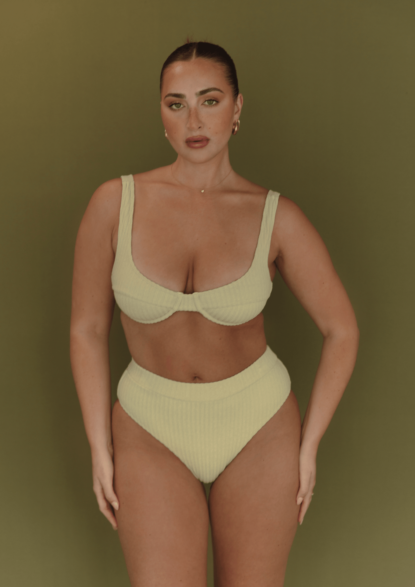 Ribbed Towelling Balconette Bra | Aloe