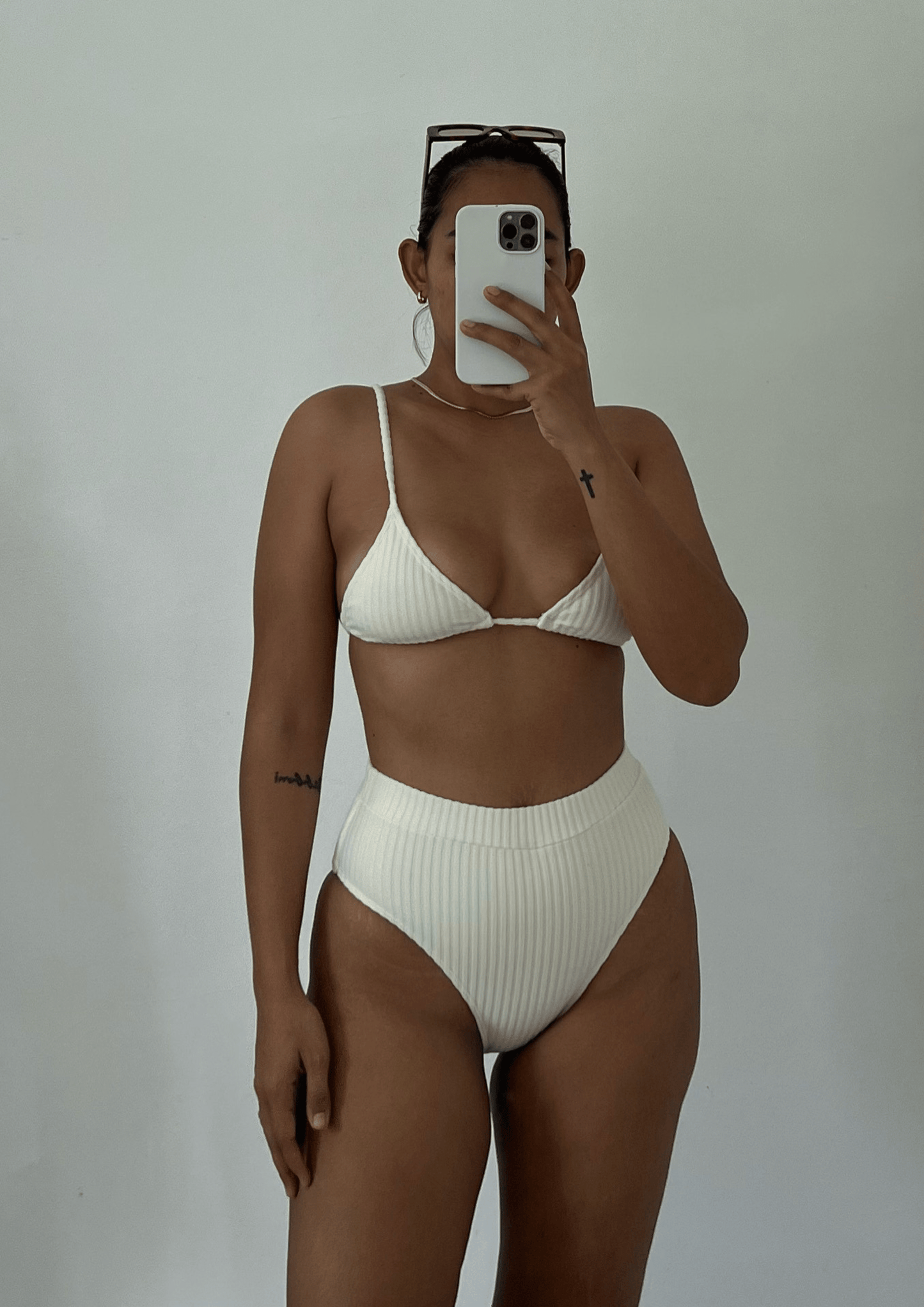 Ribbed Towelling High Waist Bottom | Crème