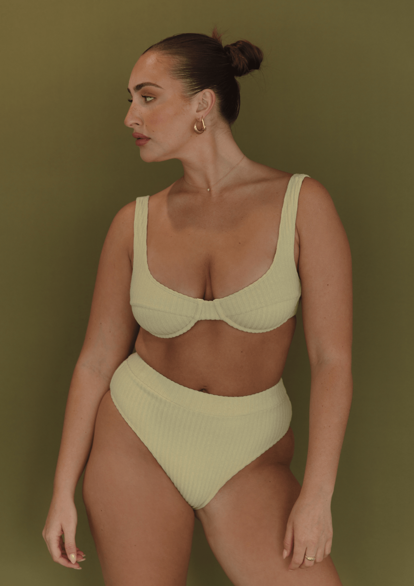 Ribbed Towelling Balconette Bra | Aloe