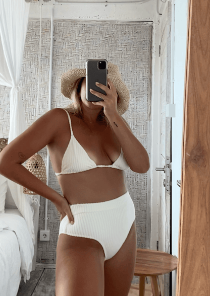 Ribbed Towelling High Waist Bottom | Crème