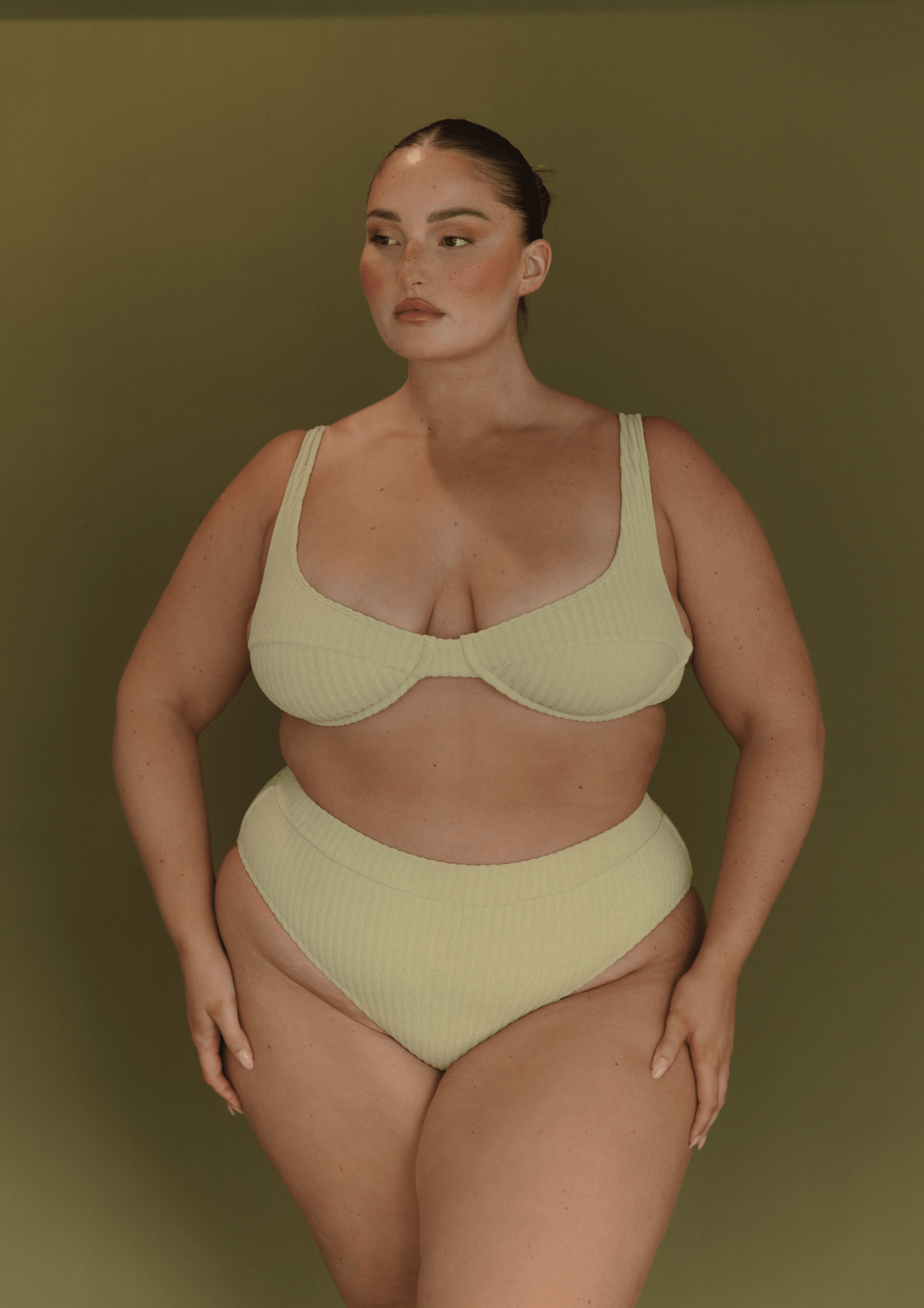 Ribbed Towelling Balconette Bra | Aloe