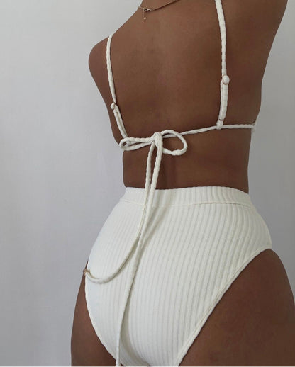 Ribbed Towelling High Waist Bottom | Crème