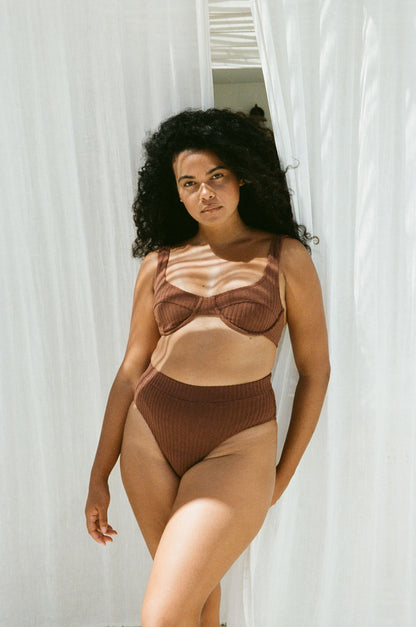 Ribbed Towelling Balconette Bra | Cocoa