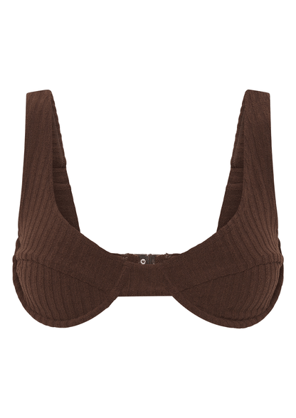 Ribbed Towelling Balconette Bra | Cocoa