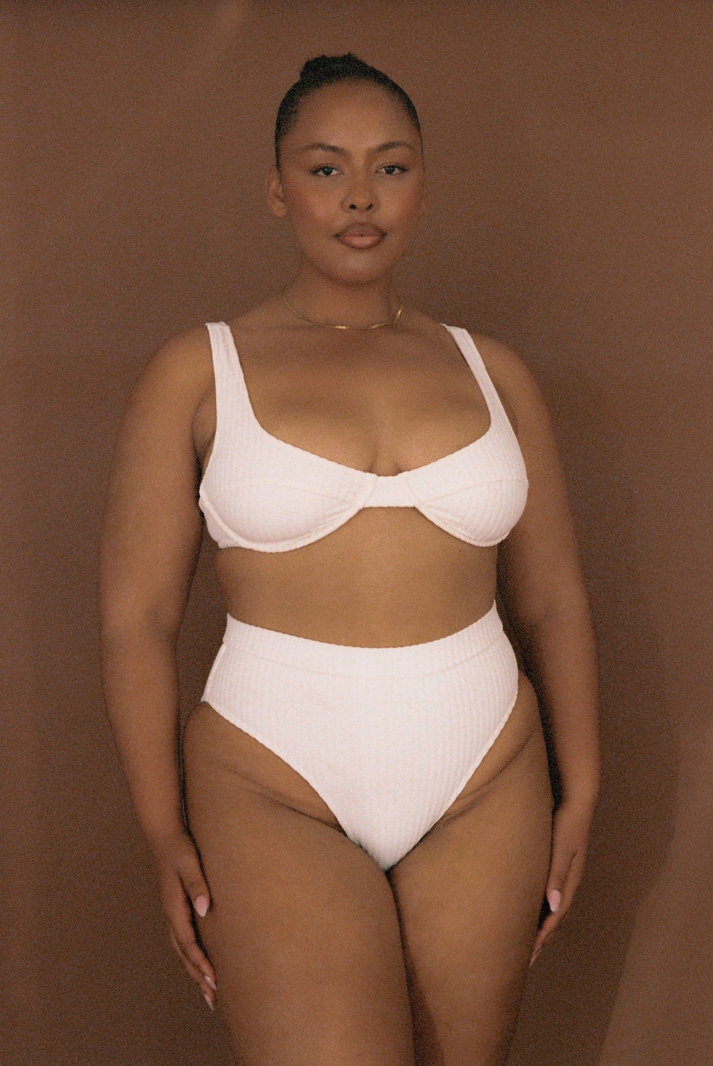 Ribbed Towelling High Waist Bottom | Crème